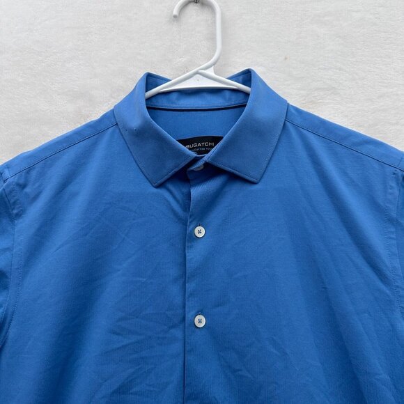 Bugatchi Shirt Mens M Blue Ooohcotton 8 Way Stretch Business Casual Button Down - Picture 2 of 8